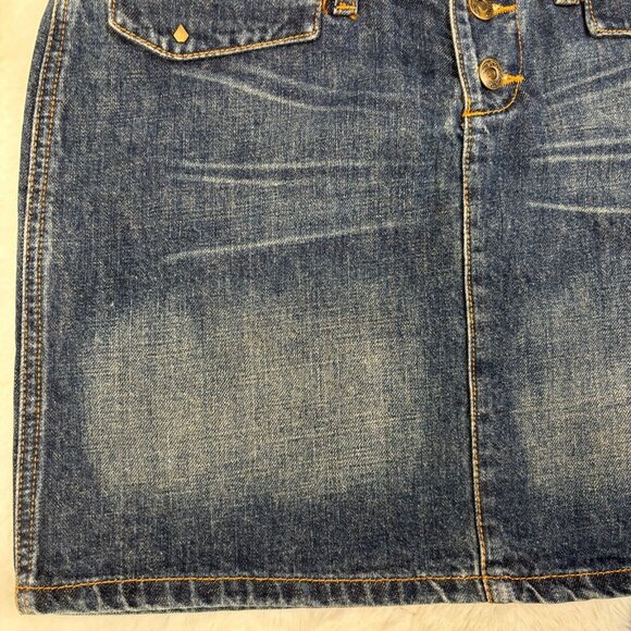 Volcom Mini Skirt 5 Y2K Dark Wash Button-Fly Denim Blue Women's - Picture 3 of 10